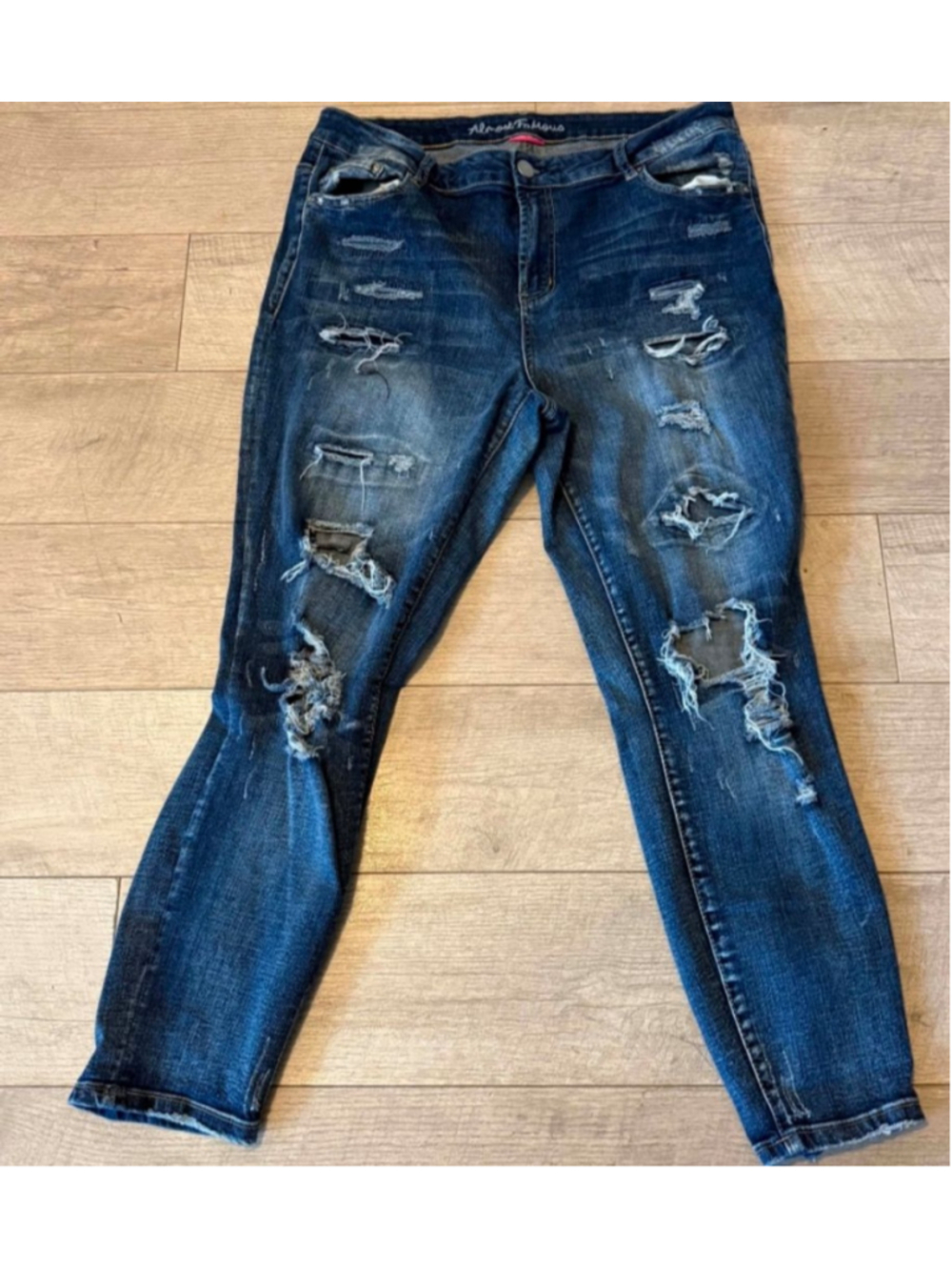 Women's Almost Famous Plus Size 18 Distressed Skinny Jeans in Blue